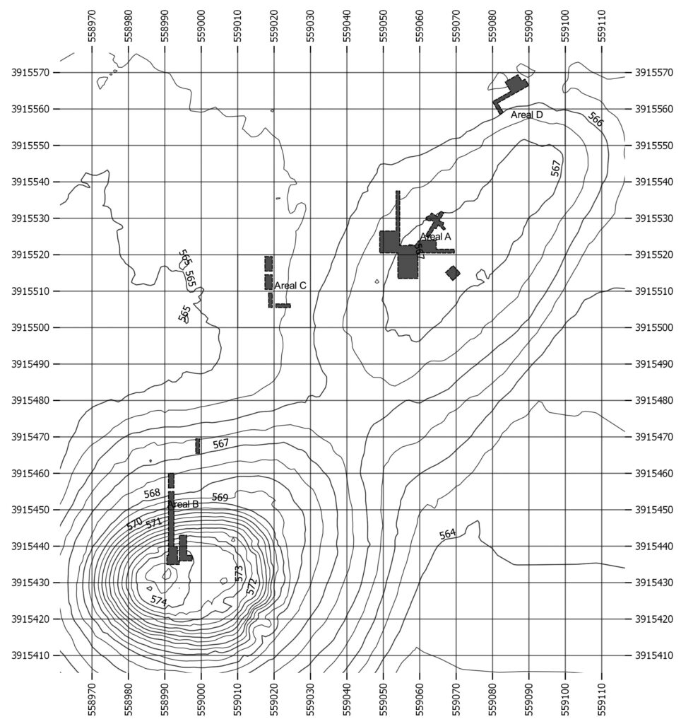 Plan of Kazhaw with excavation areas.