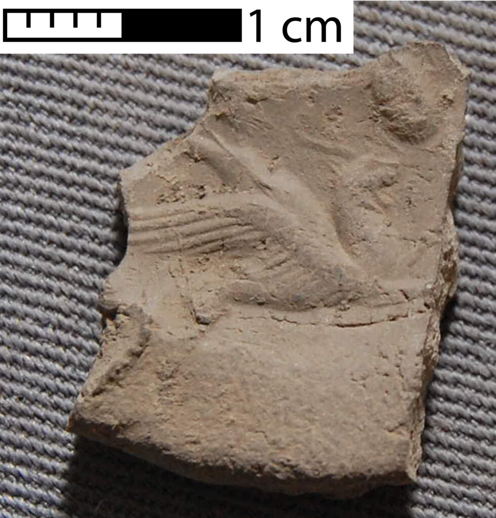 Fragment of seal impression with winged goat-fish motif.